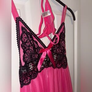 NWOT Fashion Nova Elegant Pink and Black Lace Babydoll Teddy